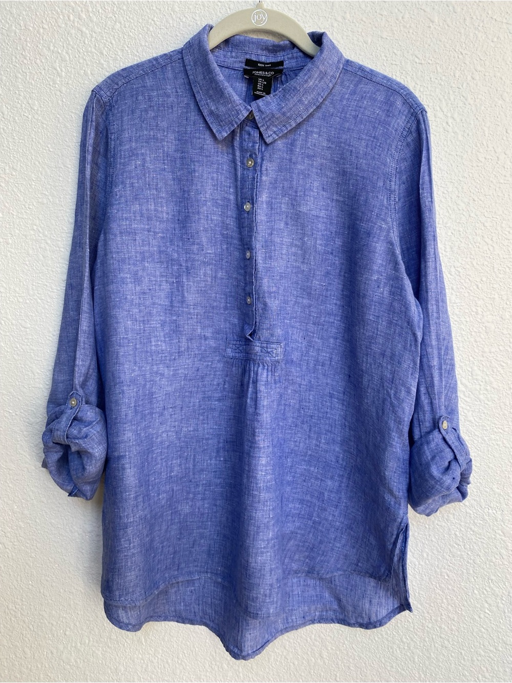 Jones New York Blue Linen Casual Button-Down Shirt Tunic | Size L